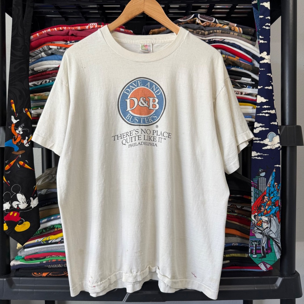 Vintage White Dave And Busters Philadelphia Graphic Tee XL Light Marks